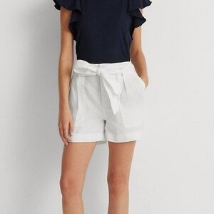 Loft white Linen Blend Belted shorts Sz 8